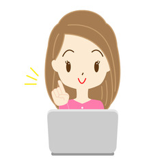 パソコン作業をする女性のイラスト
