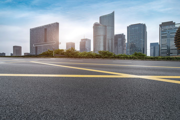 Road and skyline of urban architecture