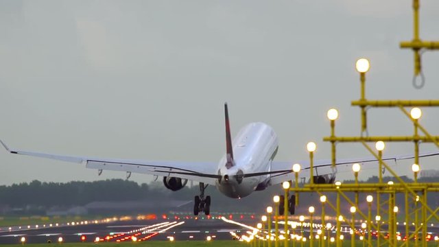 The plane lands at Schiphol Amsterdam Airport