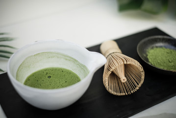 matcha green tea and bamboo whisk