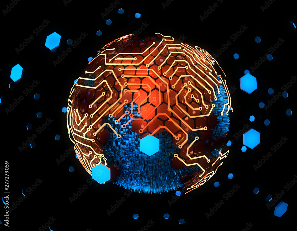 Wall mural Circuit board and technology earth, tennis network data communication