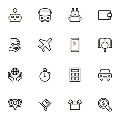 Global delivery line icon set