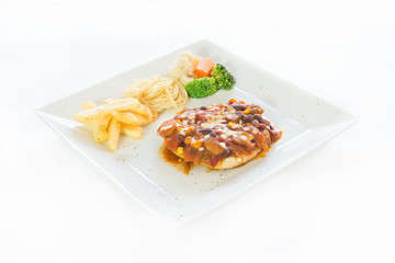 Mexican Chicken provencal saute, stew or casserole food on the table. 