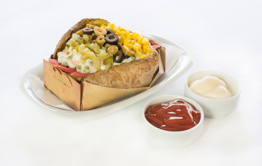 Stuffed Turkish baked potato food meal also known as kumpir