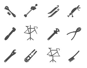 Bike tools icons in black and white.