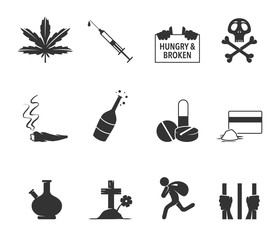 Narcotics icons in black and white.