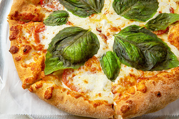 Feta Spinach Pizza. vegetarian pizza pie. top view