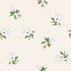 Rhododendron seamless pattern. Floral vector pattern ivory background.