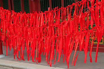 red prayer flag in a temple