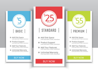 Pricing table in flat design style for your app's websites and applications.Hosting table banner.eps10 