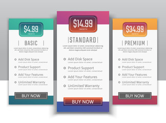 Pricing table in flat design style for your app's websites and applications.Hosting table banner.eps10 