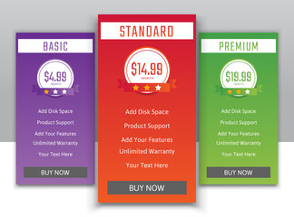 Pricing table in flat design style for your app's websites and applications.Hosting table banner.eps10 