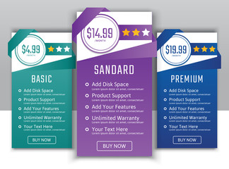 Pricing table in flat design style for your app's websites and applications.Hosting table banner.eps10 