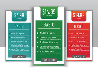Pricing table in flat design style for your app's websites and applications.Hosting table banner.eps10 