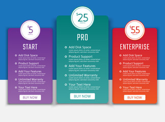 Pricing table in flat design style for your app's websites and applications.Hosting table banner.eps10 