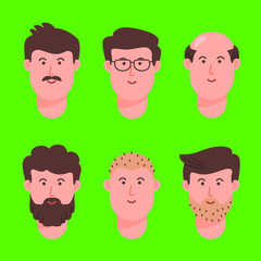 men cartoon avatar face sets in flat style