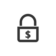 Padlock with dollar symbol magnifier icon in thick outline style.