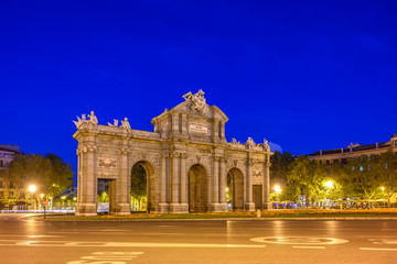 Fototapeta na wymiar Madrid Spain, city skyline night at Puerta de Alcala