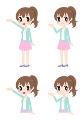 右手を挙げて案内・紹介・説明をする女性　セット