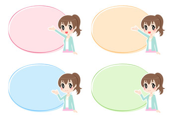  	右手を挙げて案内・紹介・説明をする女性　セット