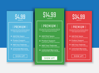 Pricing table in flat design style for your app's websites and applications.Hosting table banner.eps10 