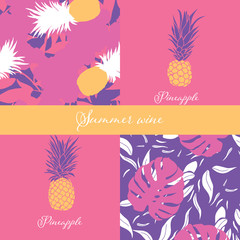 Modern summer fruits seamless pattern design set summer wine collection