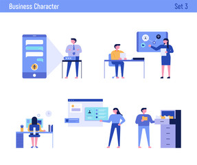Small and cute characters working in the office. Business work design.