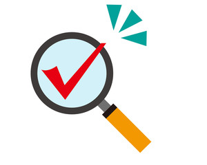 虫眼鏡　拡大鏡　ルーペ　チェック　チェックマーク