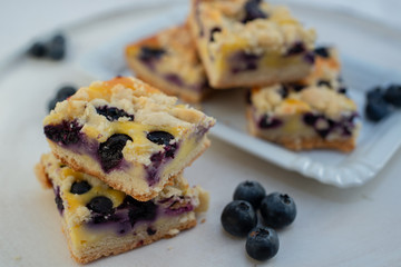 Home made blueberry pie with vanilla streusel