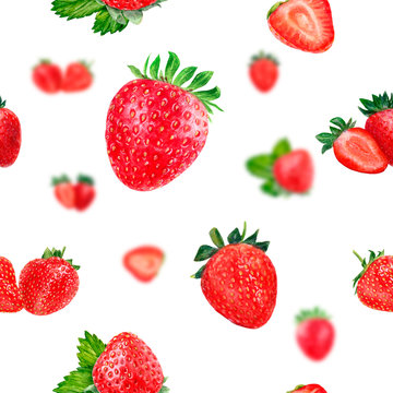 Watercolor hand drawn strawberry isolated seamless pattern.