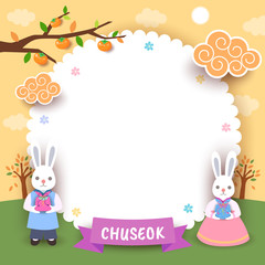 Fototapeta premium happy-chuseok-flower-frame-bunny