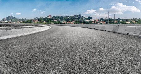 Fototapeta premium Empty Ground Bricks Xiamen Urban Architectural Skyline..