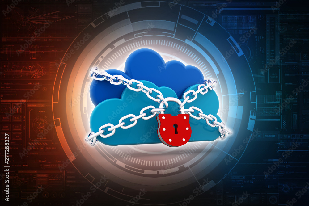 Poster 3d rendering cloud computing, security