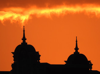 The outline of the building at sunset. background. texture.