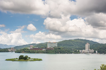 Naklejka premium Sun Moon Lake with boats