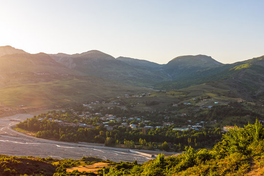 Mountain village Lahij, located in north Azerbaijan at early morning