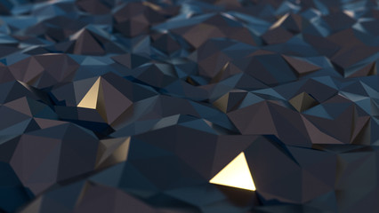 Abstract background. Low poly span. Triangulated with depth of field and highlights. Daylight. 3d rendering.