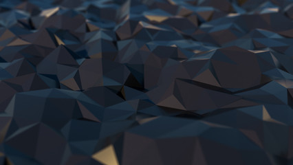 Abstract background. Low poly span. Triangulated with depth of field and highlights. Daylight. 3d rendering.