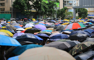 bad weather with the crowd umbrella in july 7 protest in hong kong
