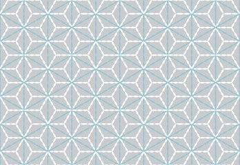 刺し子風パターン　「麻の葉」　グレー地に白と水色の糸