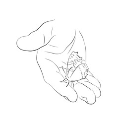 Vector illustration. Sketch of a butterfly sitting on the palm. EPS 8