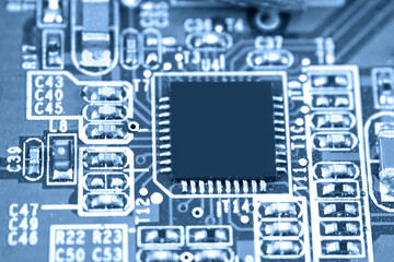 Electronic circuit board closeup. Electronic computer hardware technology macro.. Motherboard...