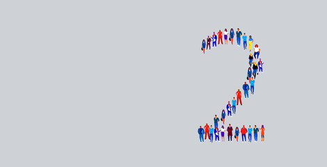 business people crowd gathering in number two 2 shape businesspeople group standing together social media community concept full length