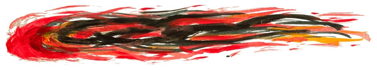 Long hand drawn isolated paintbrush stripe with dirty red, yellow and black color eps 10 vector illustration. Cluster of colors at the beginning and torn ends of the edges