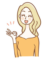 OKサインをする外国人女性のイラスト