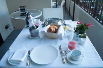 Breakfast on hotel balcony in Hawaii