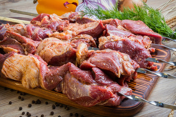 Marinated Meat. Raw skewers ready for grilling