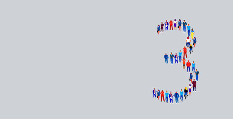 business people crowd gathering in number three 3 shape businesspeople group standing together social media community concept full length