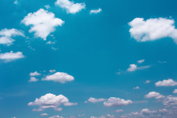 Naklejka na ściany i meble Bright blue sky background with white clouds group patterns in summer day and copy space