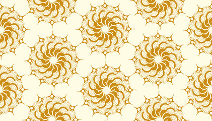 seamless floral mosaic of stylized peonies in ivory gold shades